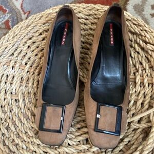 PRADA Kitten Heels Iconic Mod Buckle Square Toe size 38